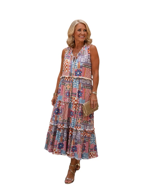 Dresses & Skirts - Patchwork Floral Tiered Maxi Dress - Multicolor Size Large